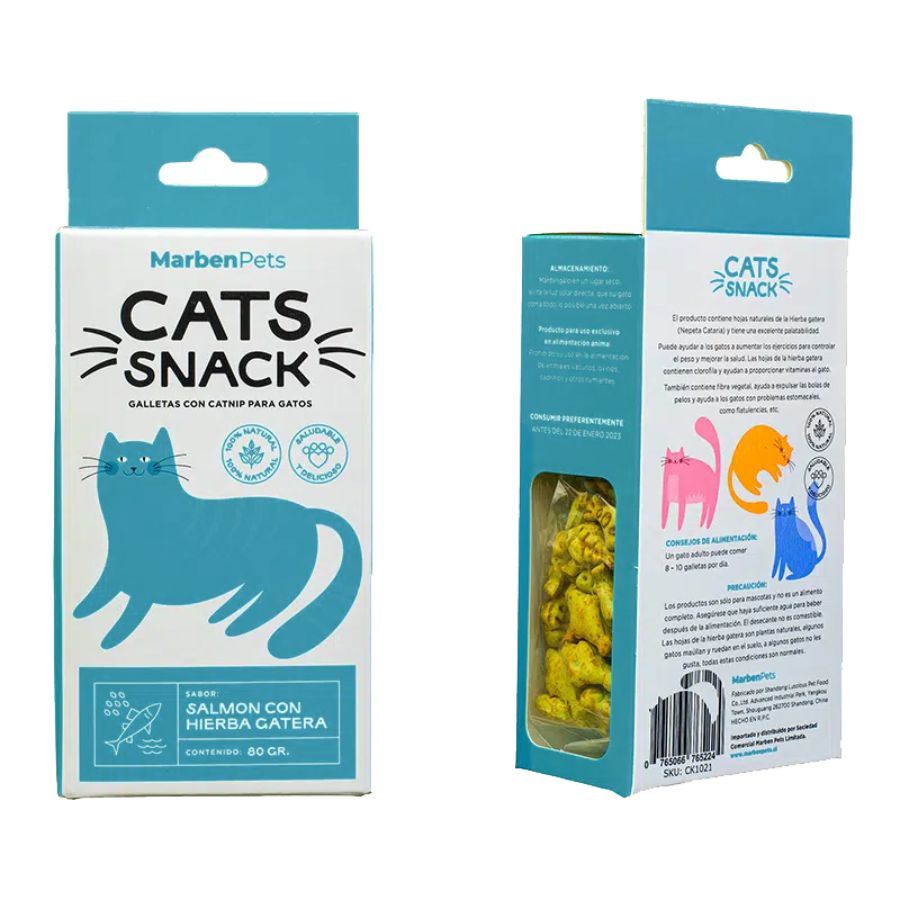 Cats snack galletas rellenas sabor salmón y hierba gatera 80 GR